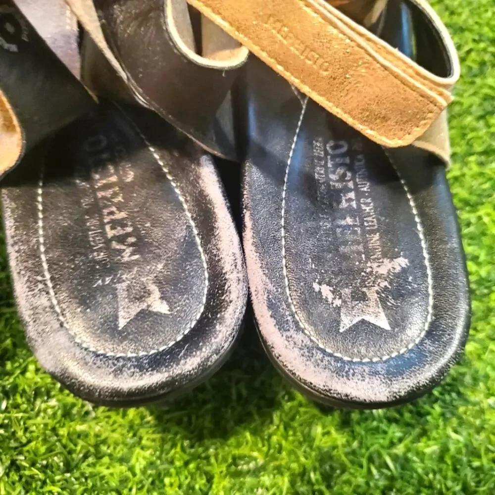 Mephisto Cross Slingback Wedge Golden Sandals Sz 39 EU